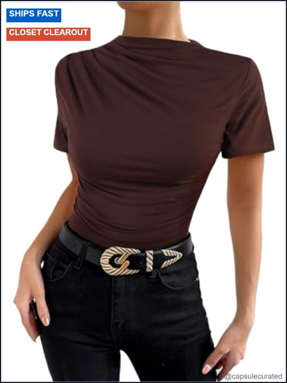 Ruched Mock Neck Top - Slim Fit Short Sleeve Blouse for Office or Date Night